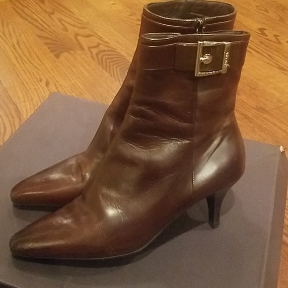 Prada Brown Leather Kitten Bootie Size 38 1/2 NEW - Picture 2 of 8